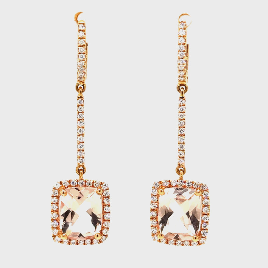 Morganite & Diamond Long Drop Earrings