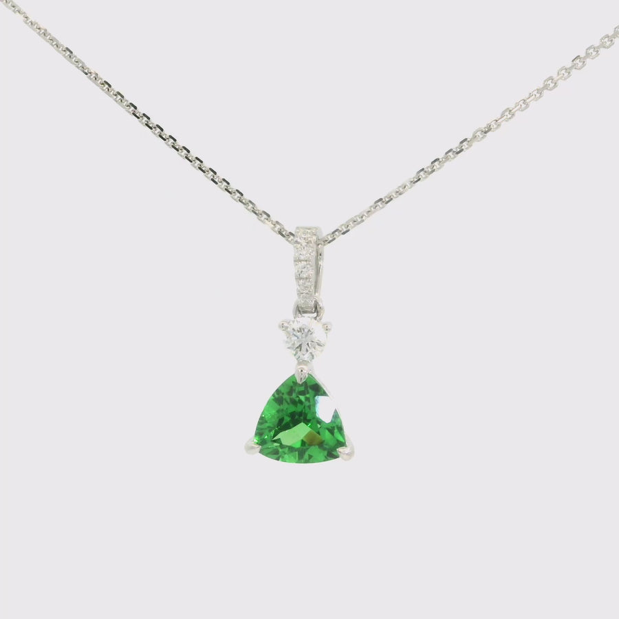 Trilliant Cut Tsavorite Garnet & Diamond Pendant