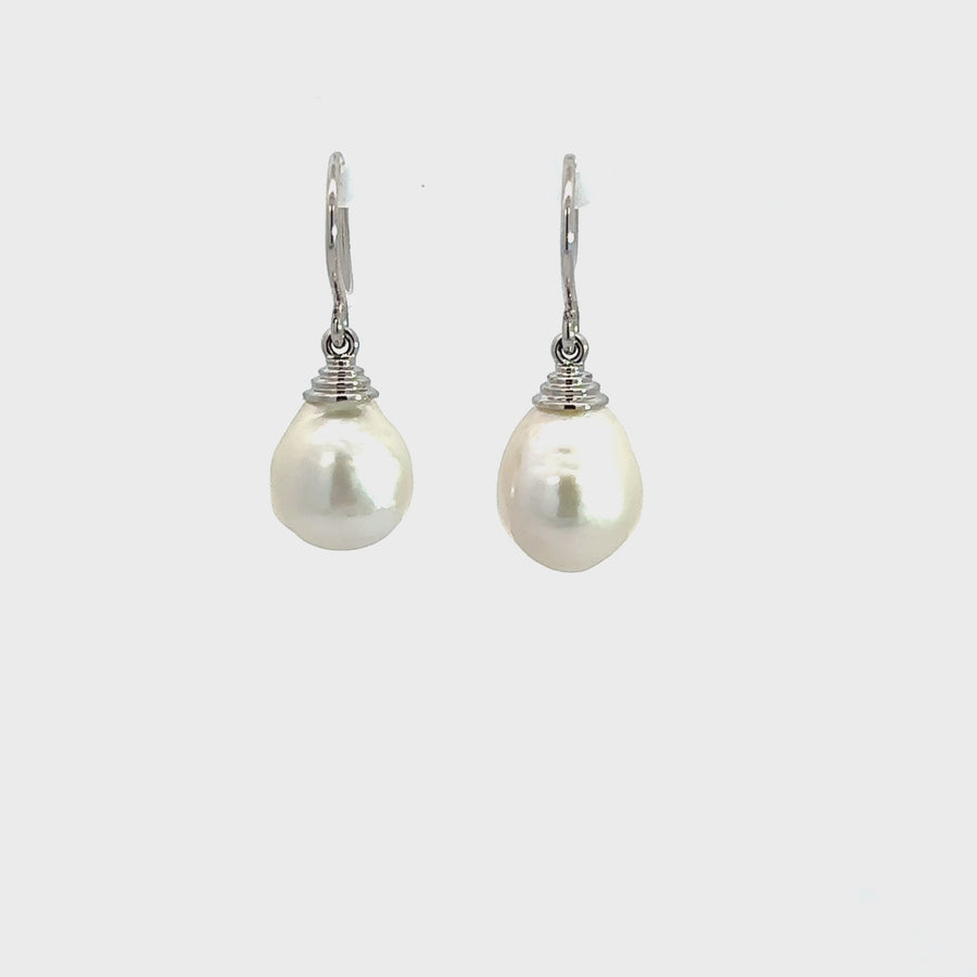 Baroque Pearl & White Gold Drop Earrings