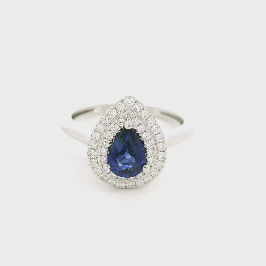 Double Halo Sapphire & Diamond Pear Ring