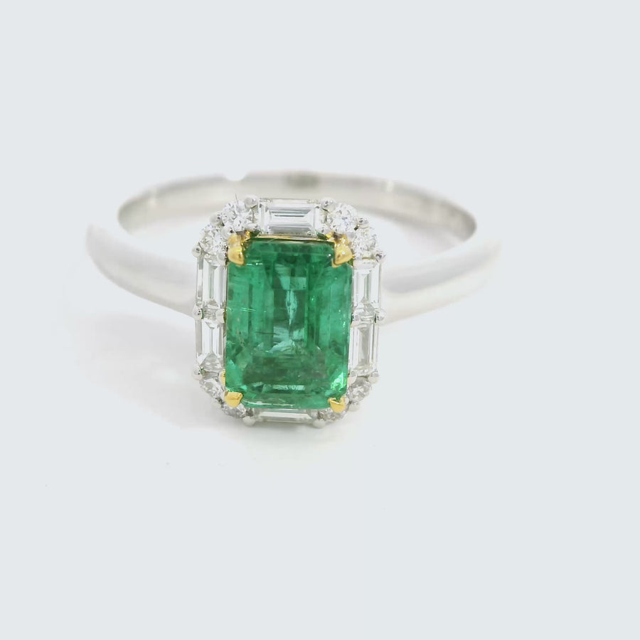 Emerald, Baguette & Round Cut Diamond Dress Ring
