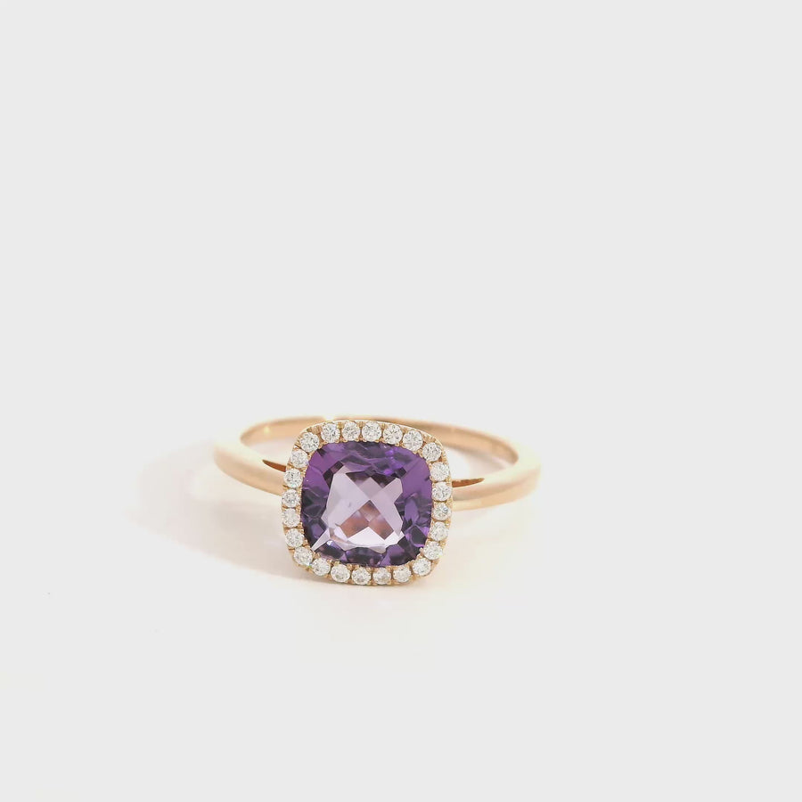 Cushion Cut Amethyst & Diamond Ring