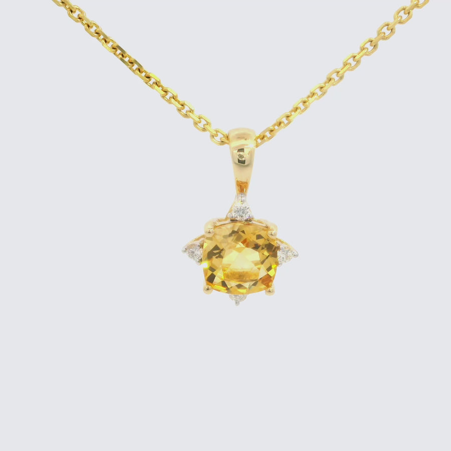 Cushion Cut Citrine & Diamond Pendant