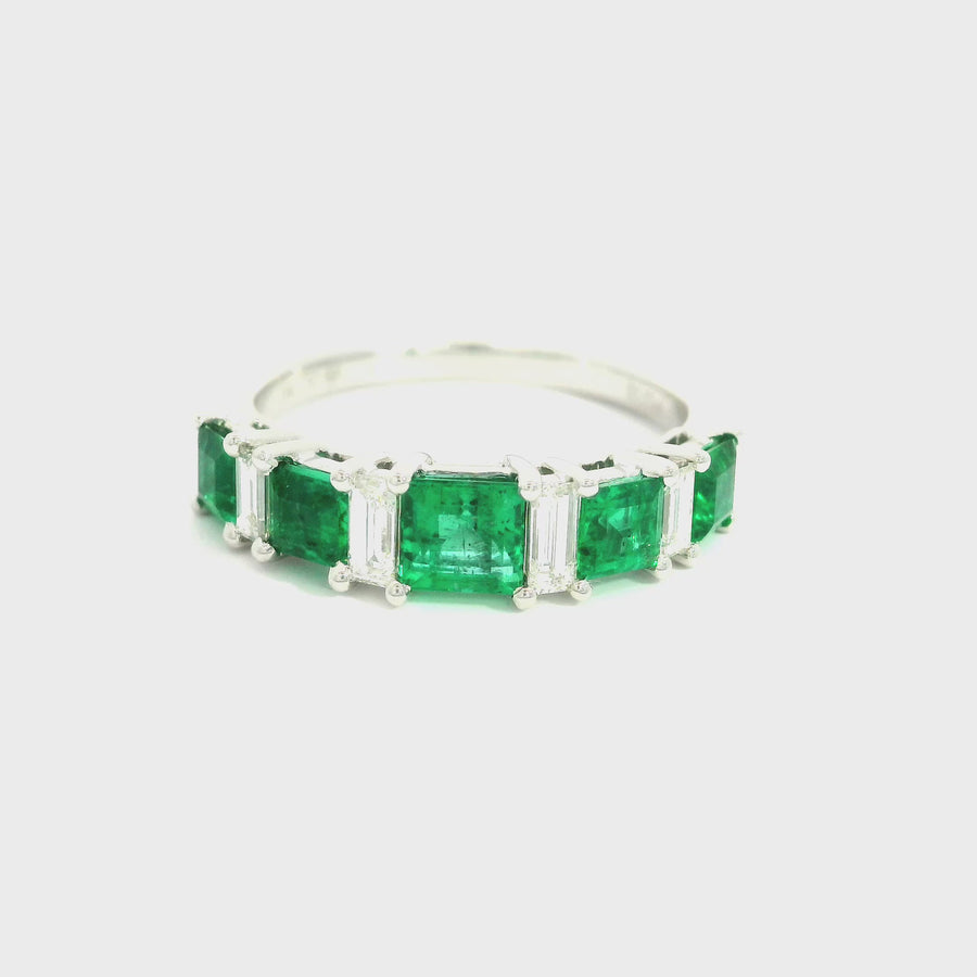 Asscher Cut Emerald & Diamond Band