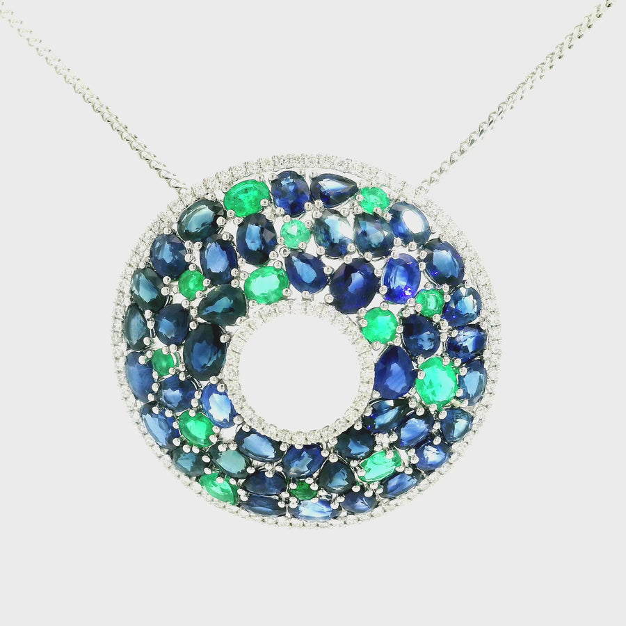 Sapphire, Emerald & Diamond Circle Slider Pendant