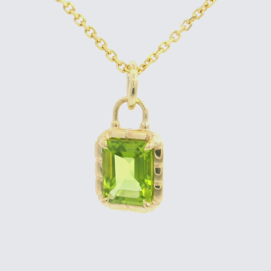 Emerald Cut Peridot & Yellow Gold Pendant