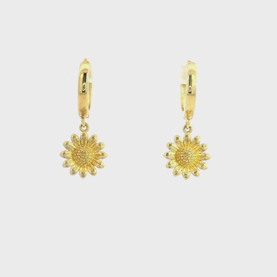 Yellow Gold Daisy Drop Earrings