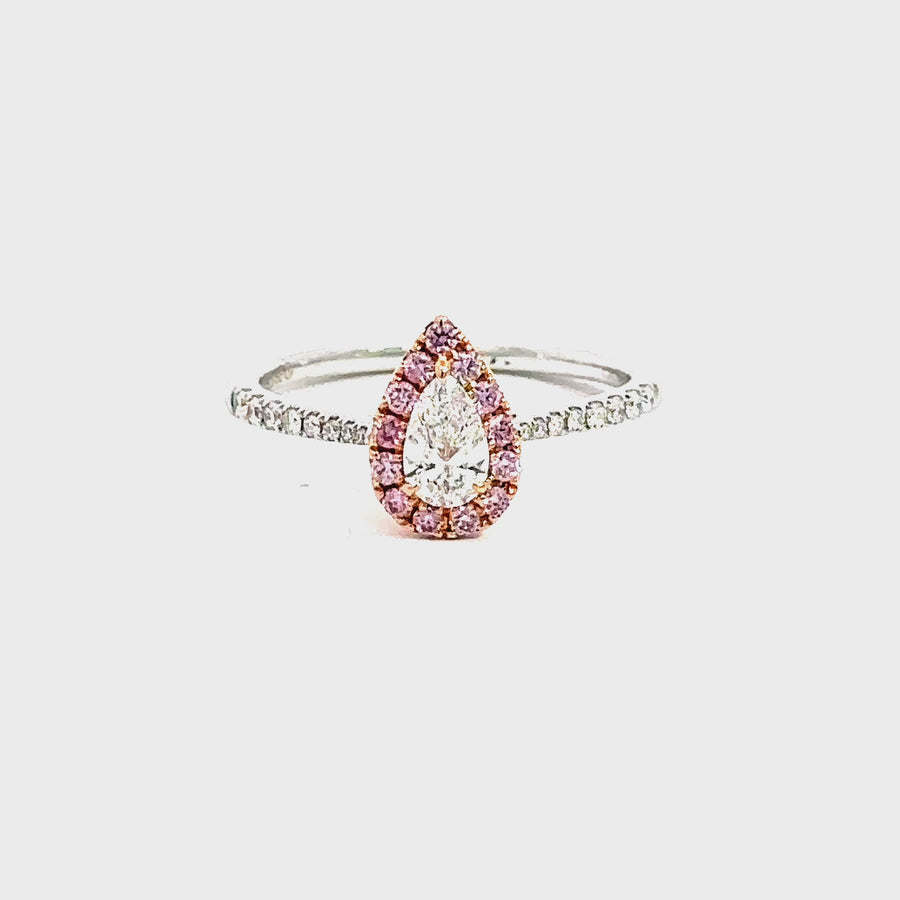 Australian Pink & White Diamond Pear Cut Ring