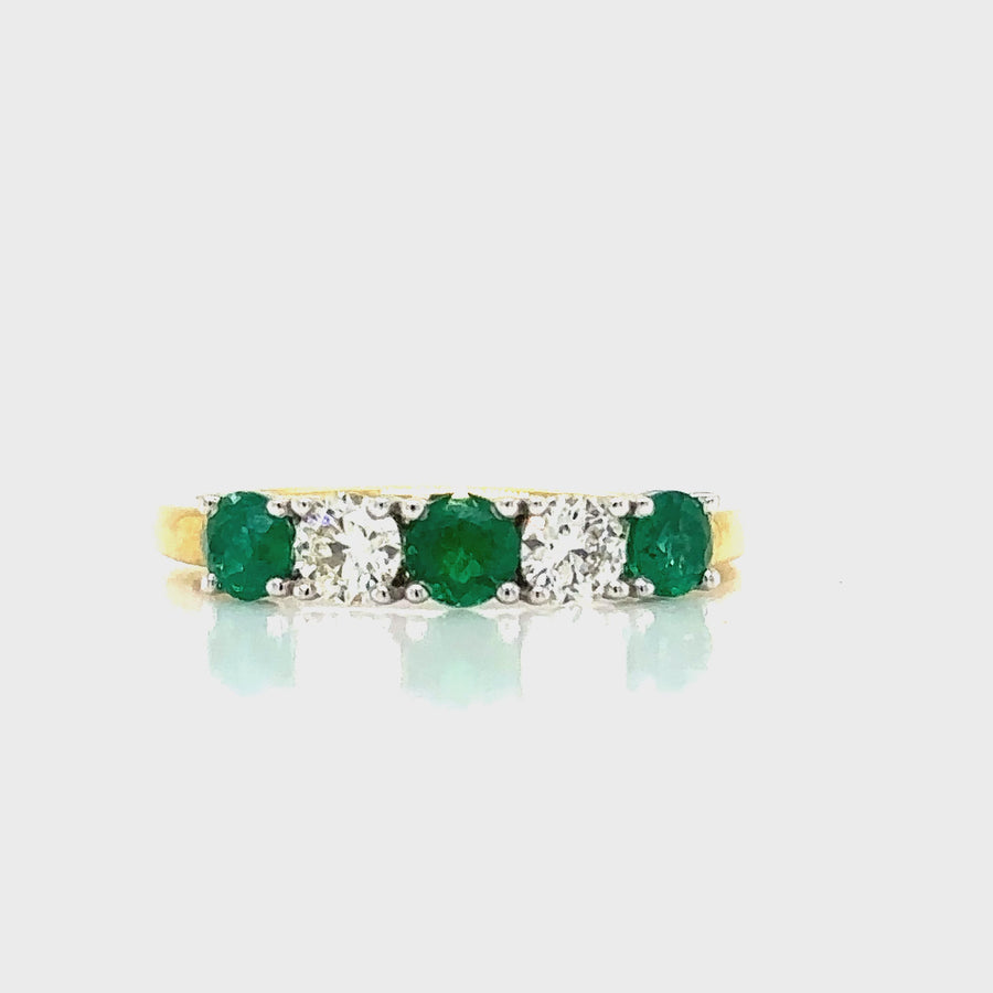 Emerald, Diamond, Yellow & White Gold Five Stone Ring