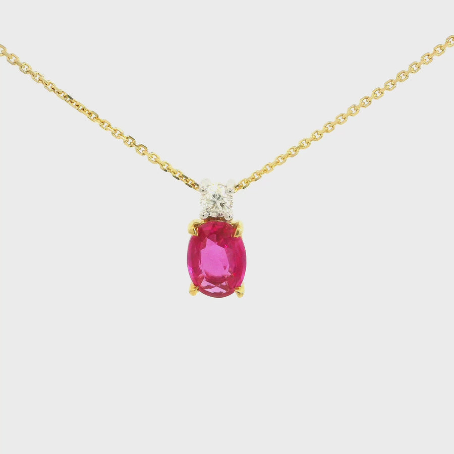 Oval Cut Ruby, Diamond, Yellow & White Gold Pendant