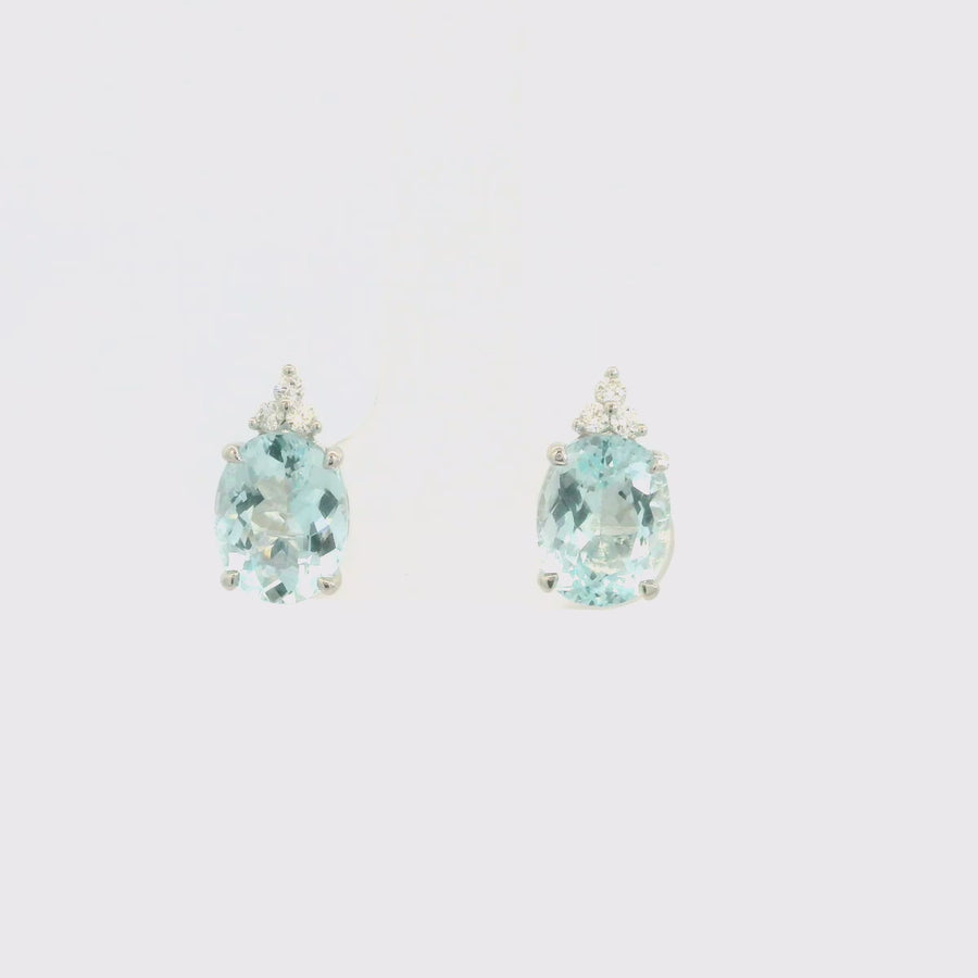 Oval Cut Aquamarine & Diamond Studs