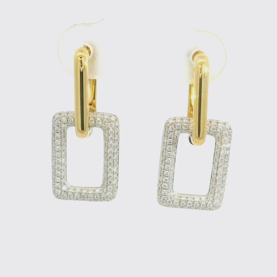 Pave Set Diamond & Yellow Gold Rectangle Shaped Drops