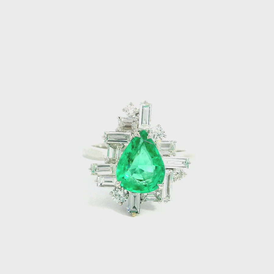 Geometric Style Emerald & Diamond Dress Ring