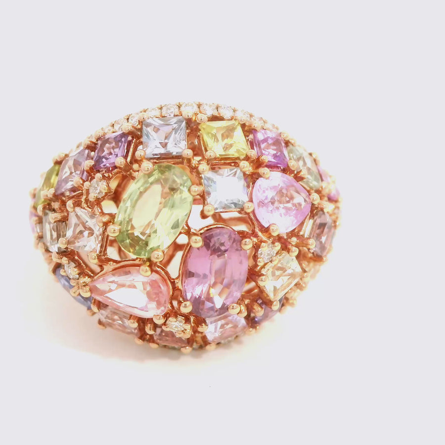 Multi-Coloured Sapphire, Diamond & Rose Gold Ring