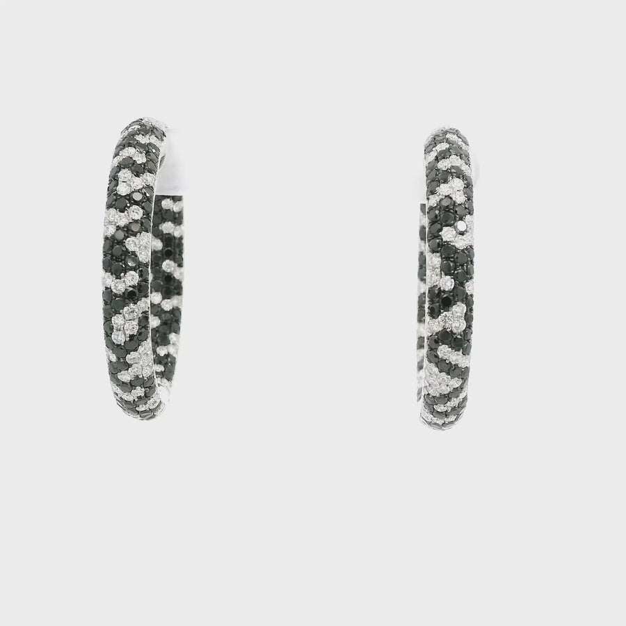 Pave Set Black & White Diamond Huggies