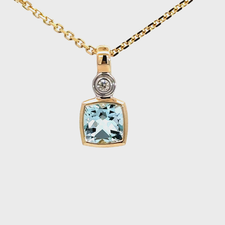 Cushion Cut Blue Topaz & Diamond Pendant