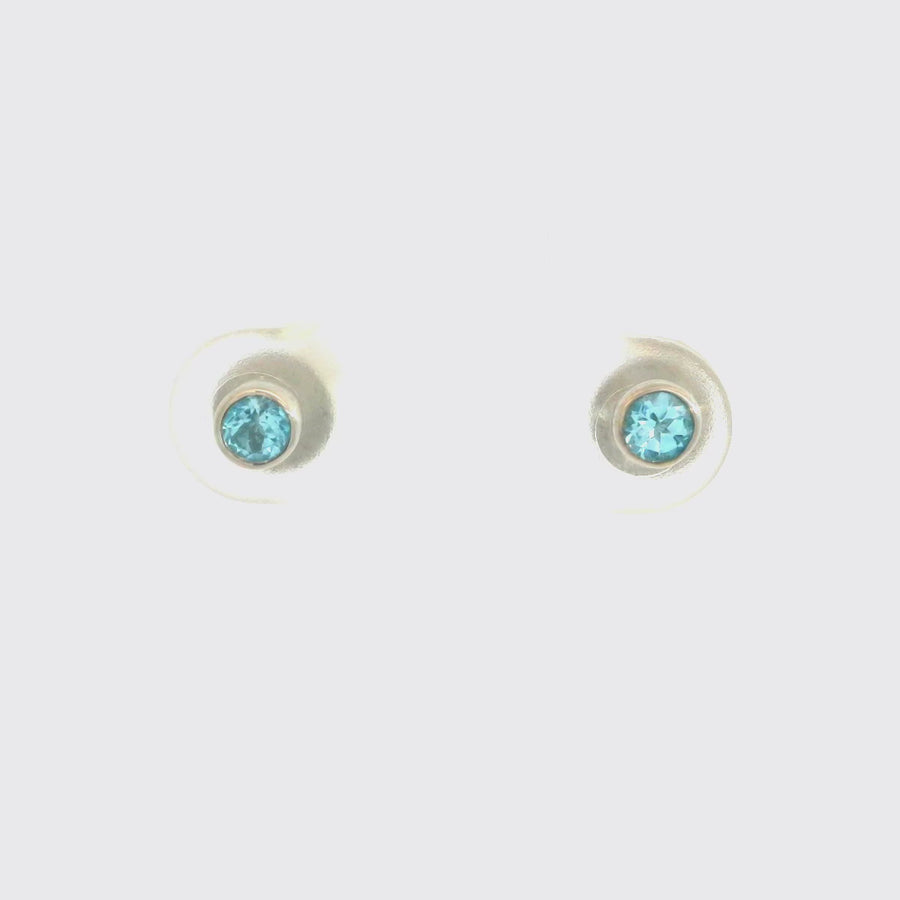 Topaz & White Gold Bezel Set Studs