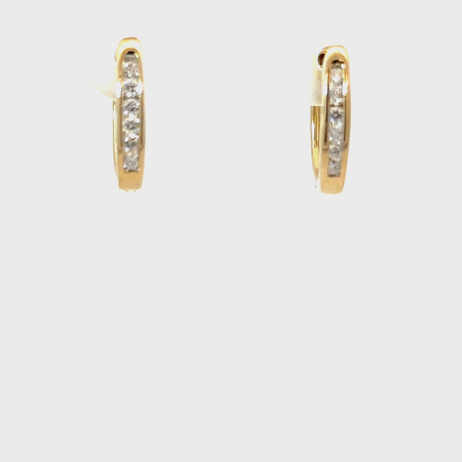 .15ct Diamond & Yellow Gold Channel Set Huggies