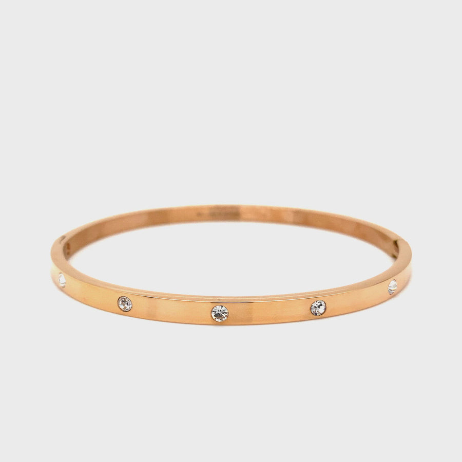 Stainless Steel, Rose Gold Plate & Cubic Zirconia Hinged Bangle