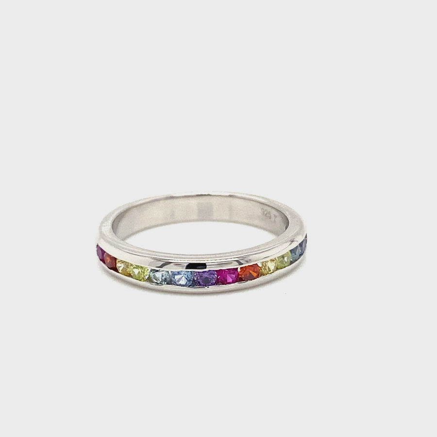 Multi-Coloured Cubic Zirconia & Sterling Silver Channel Set Band