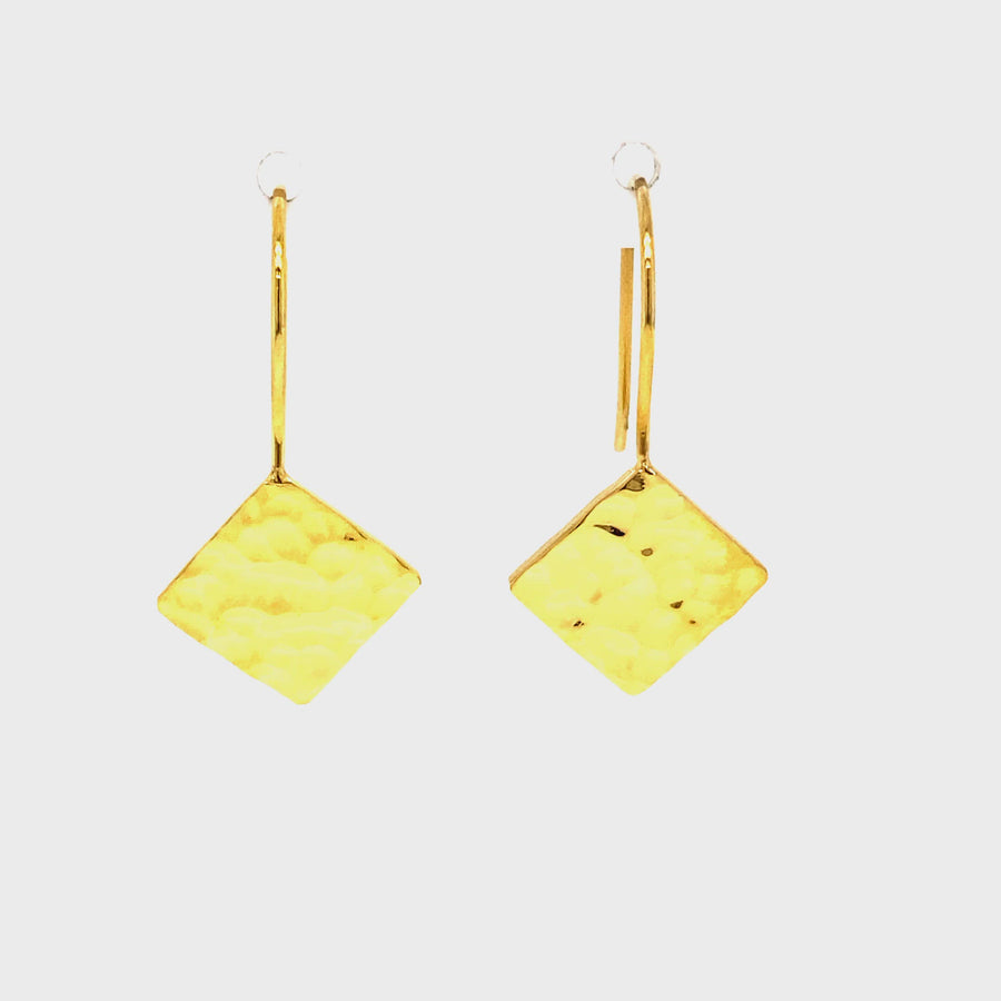 Yellow Gold Plated Stainless Steel Diamond Shaped Hammered Drops