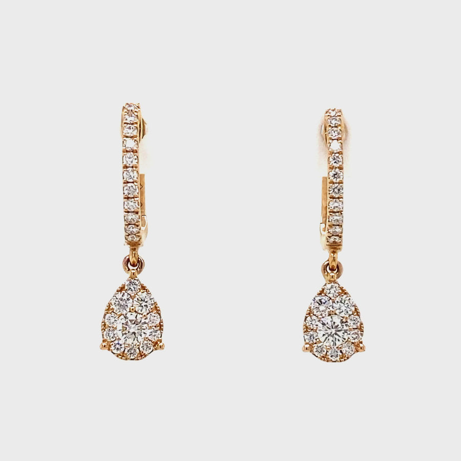 Diamond & Rose Gold Pear Shaped Cluster Earrings