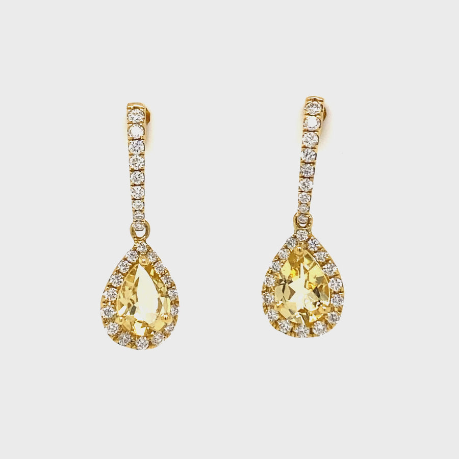 Yellow Beryl & Diamond Drop Earrings