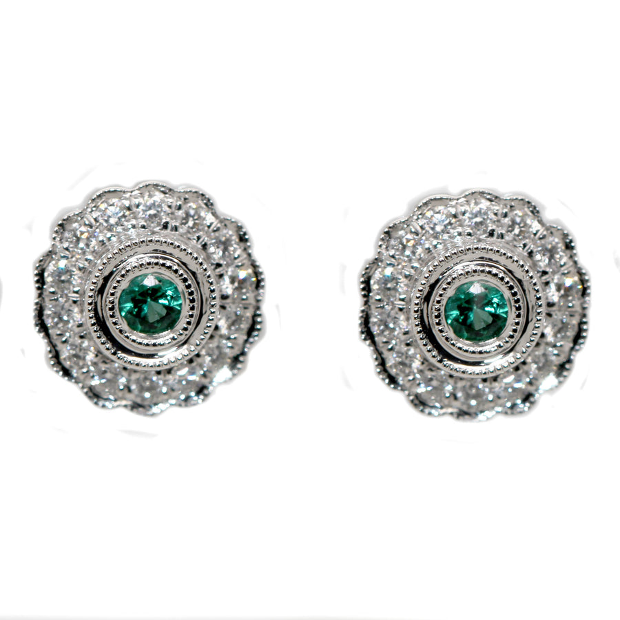 Emerald & Diamond Flower Studs