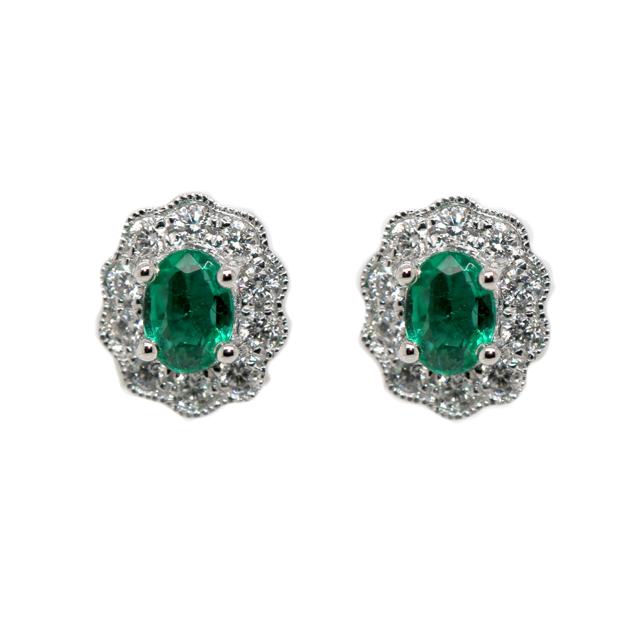 Oval Cut Emerald & Diamond Studs