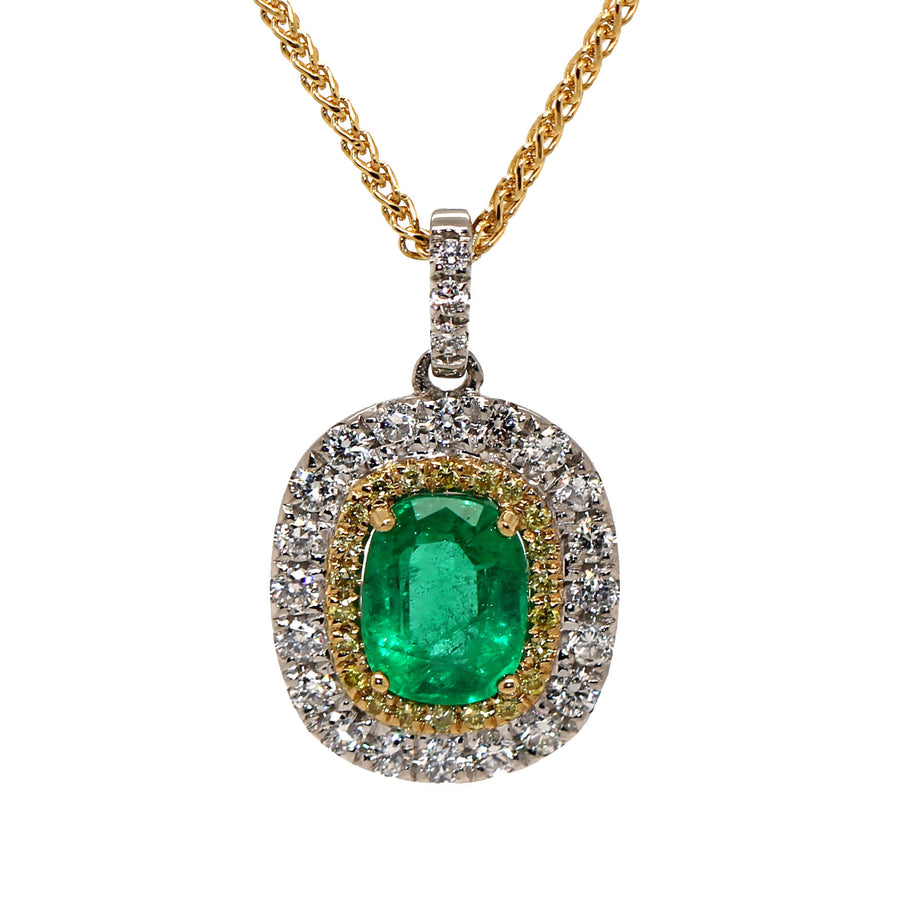 Emerald, Yellow & White Diamond Pendant