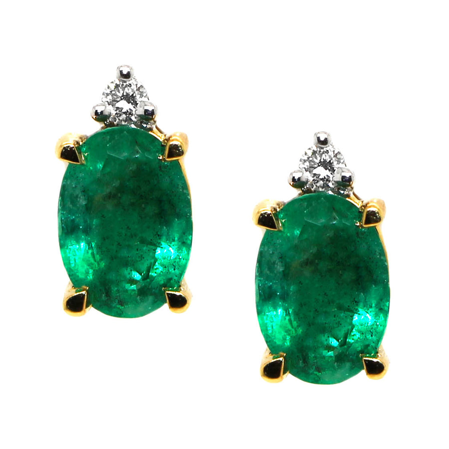 Emerald, Diamond & Yellow Gold Studs