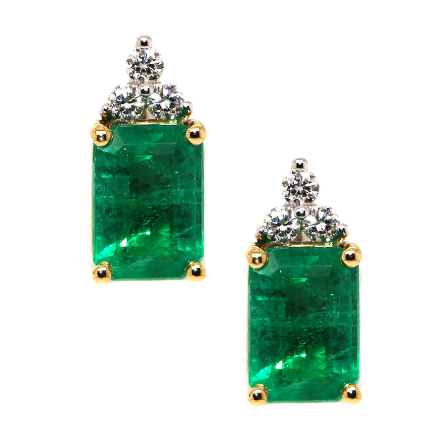 Emerald & Diamond Claw Set Stud Earrings