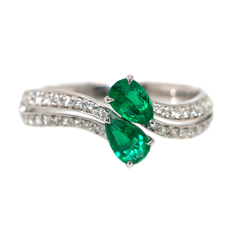 Emerald & Diamond Crossover Ring