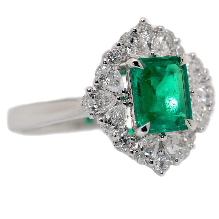 Emerald and Diamond Dress Ring in White Gold