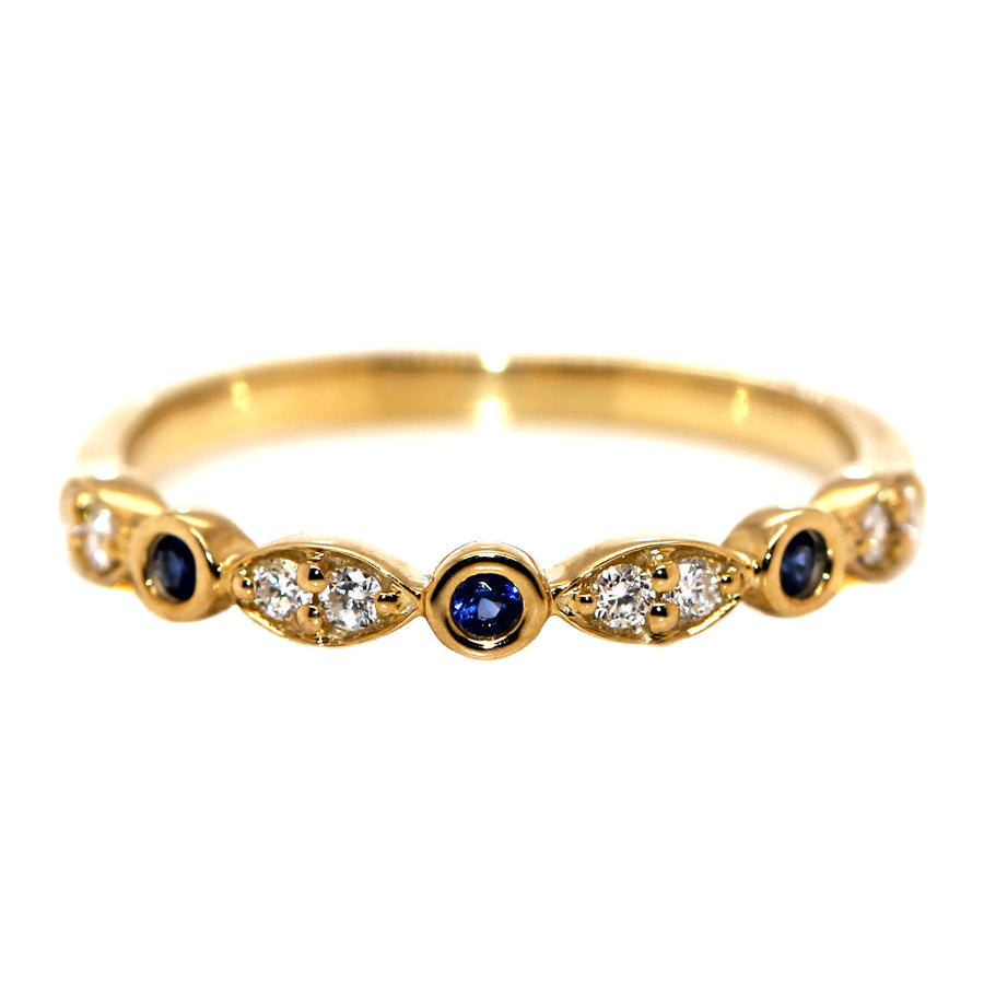 Sapphire, Diamond & Yellow Gold Daisy Band