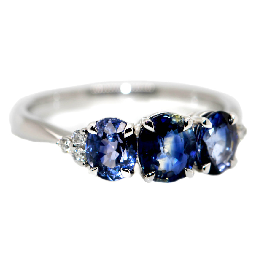 Oval Cut Sapphire & Diamond Trilogy Ring