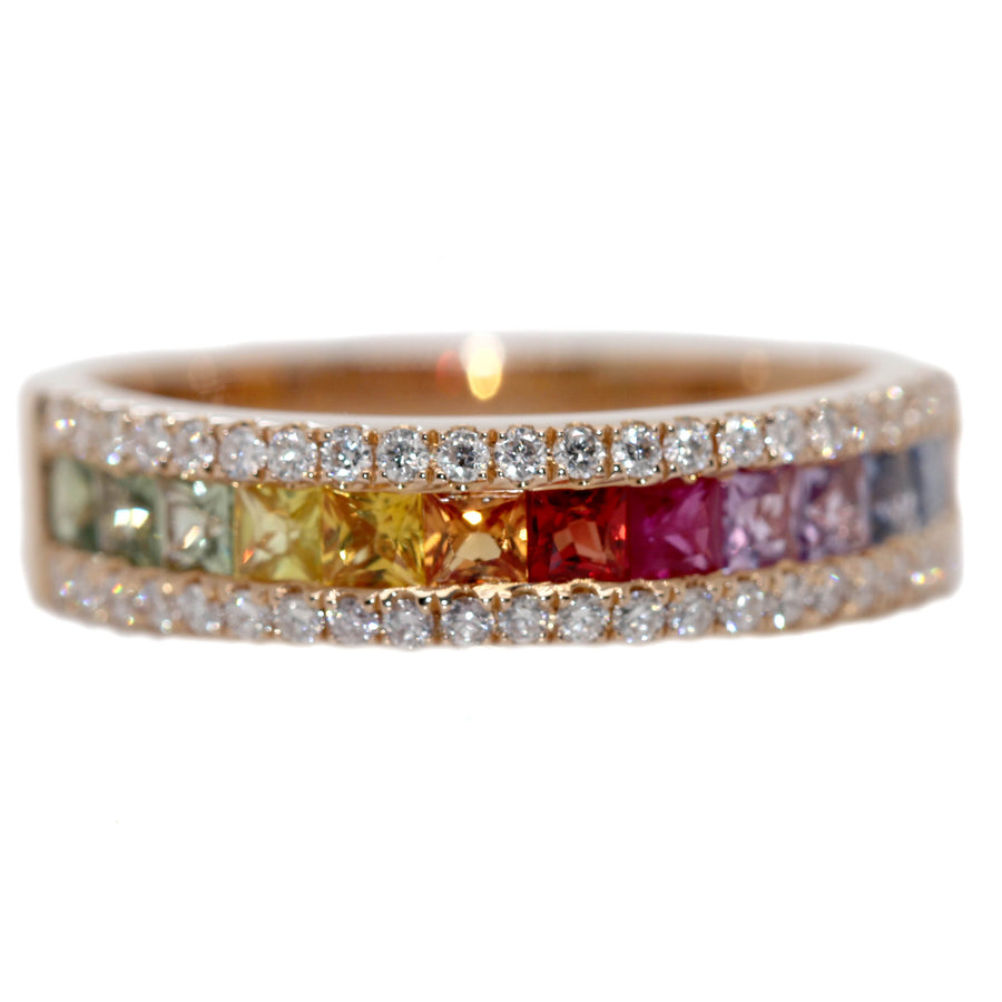 Multi-Coloured Sapphire, Diamond & Rose Gold Band