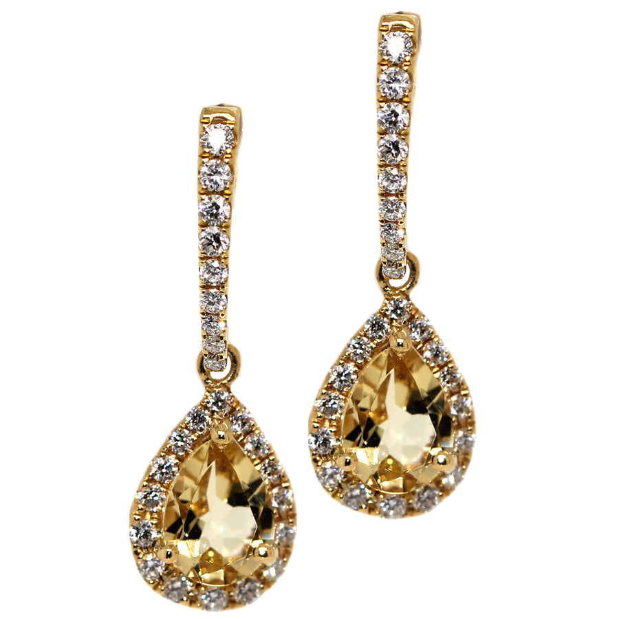 Yellow Beryl & Diamond Drop Earrings