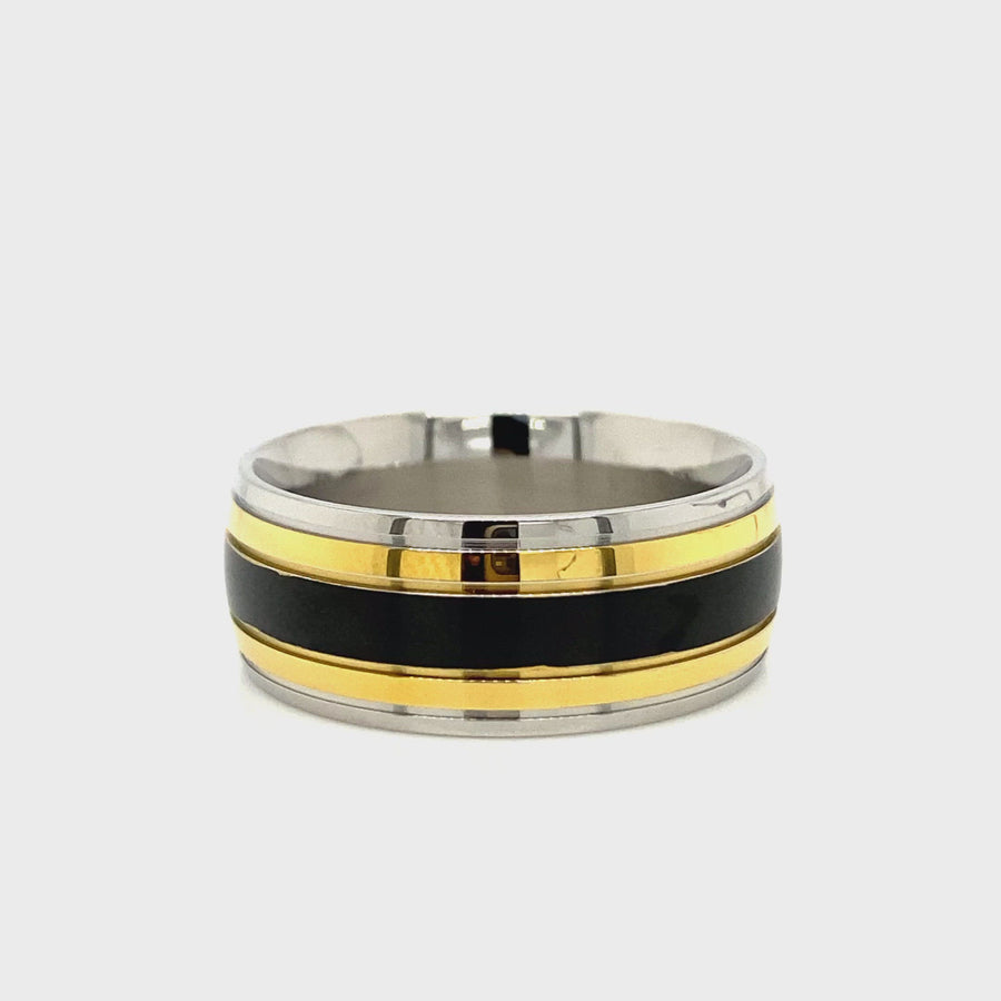 Stainless Steel, Black IP & Yellow Gold Plated Gents Ring