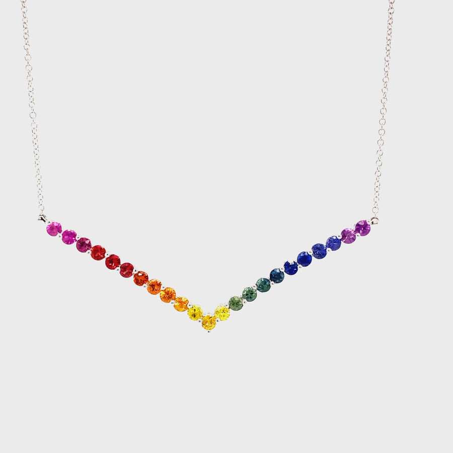 'V' Shaped Multi-Coloured Sapphire Necklet