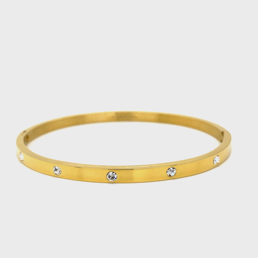 Stainless Steel, Yellow Gold Plate & Cubic Zirconia Hinged Bangle