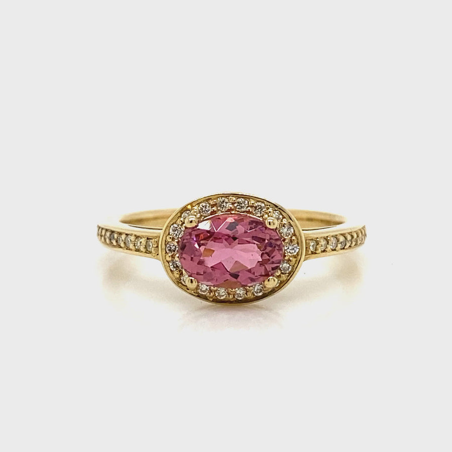 Pink Tourmaline, Diamond & Yellow Gold Dress Ring
