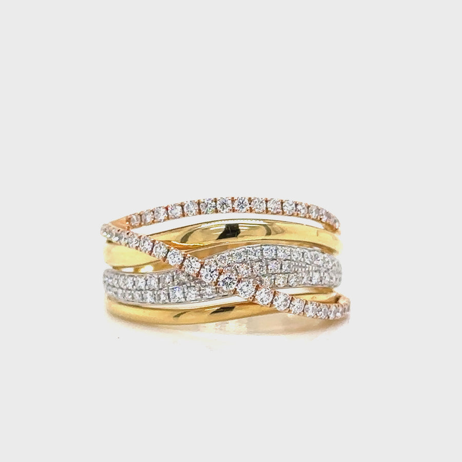 Diamond, Yellow & White Gold Five Row Dress Ring