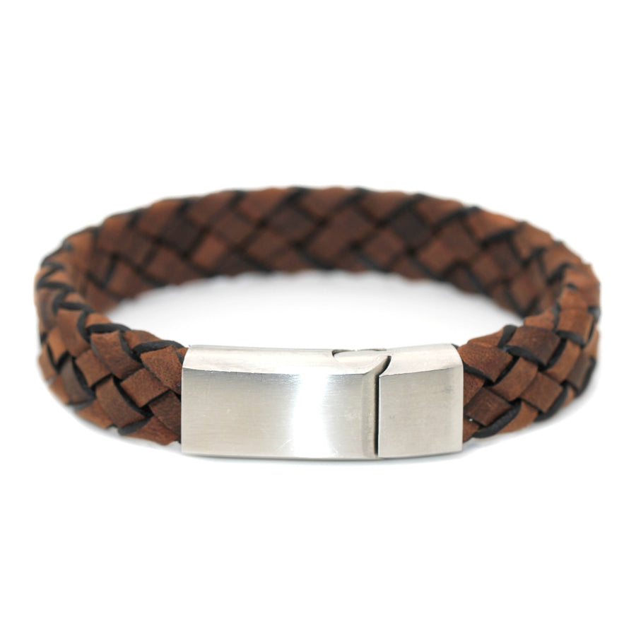 Brown Italian Leather & Stainless Steel Gent's Bracelet