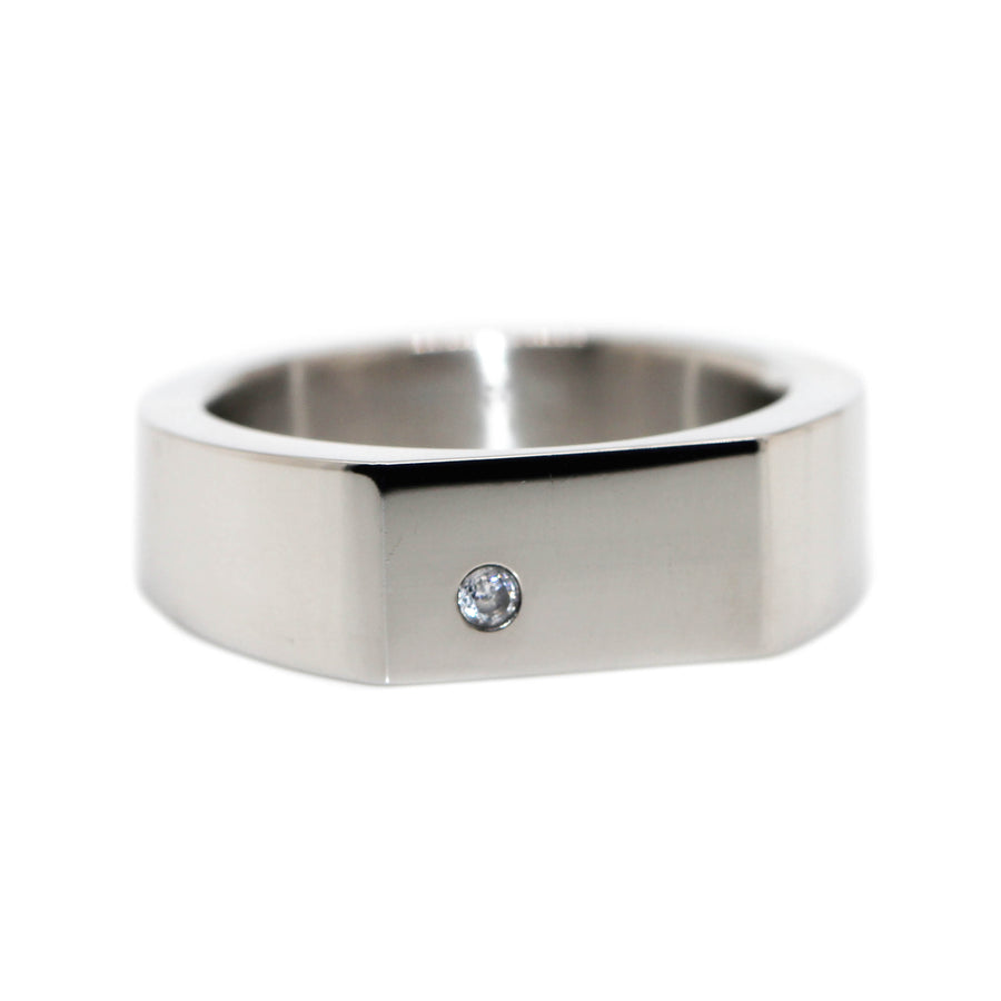 Stainless Steel & Cubic Zirconia Flat Top Gent's Ring