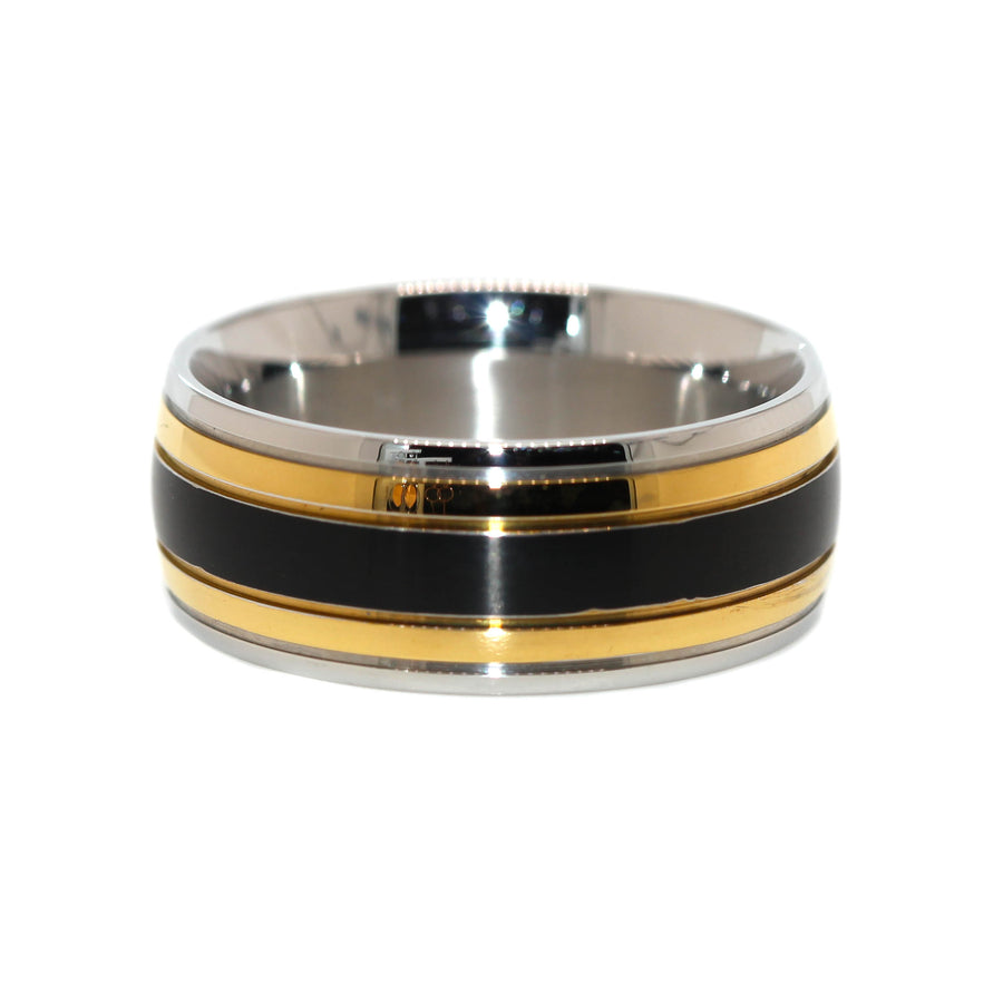 Stainless Steel, Black IP & Yellow Gold Plated Gents Ring