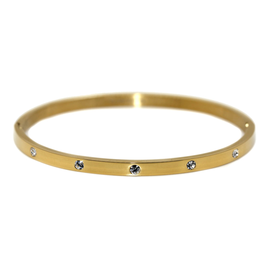 Stainless Steel, Yellow Gold Plate & Cubic Zirconia Hinged Bangle