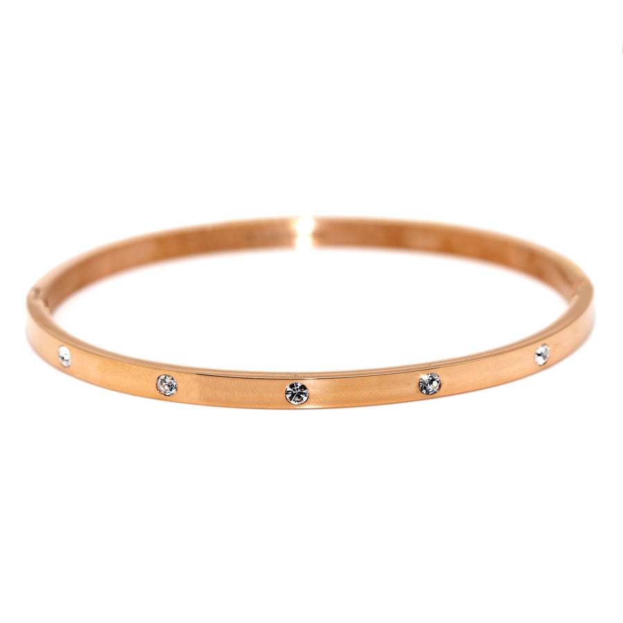 Stainless Steel, Rose Gold Plate & Cubic Zirconia Hinged Bangle