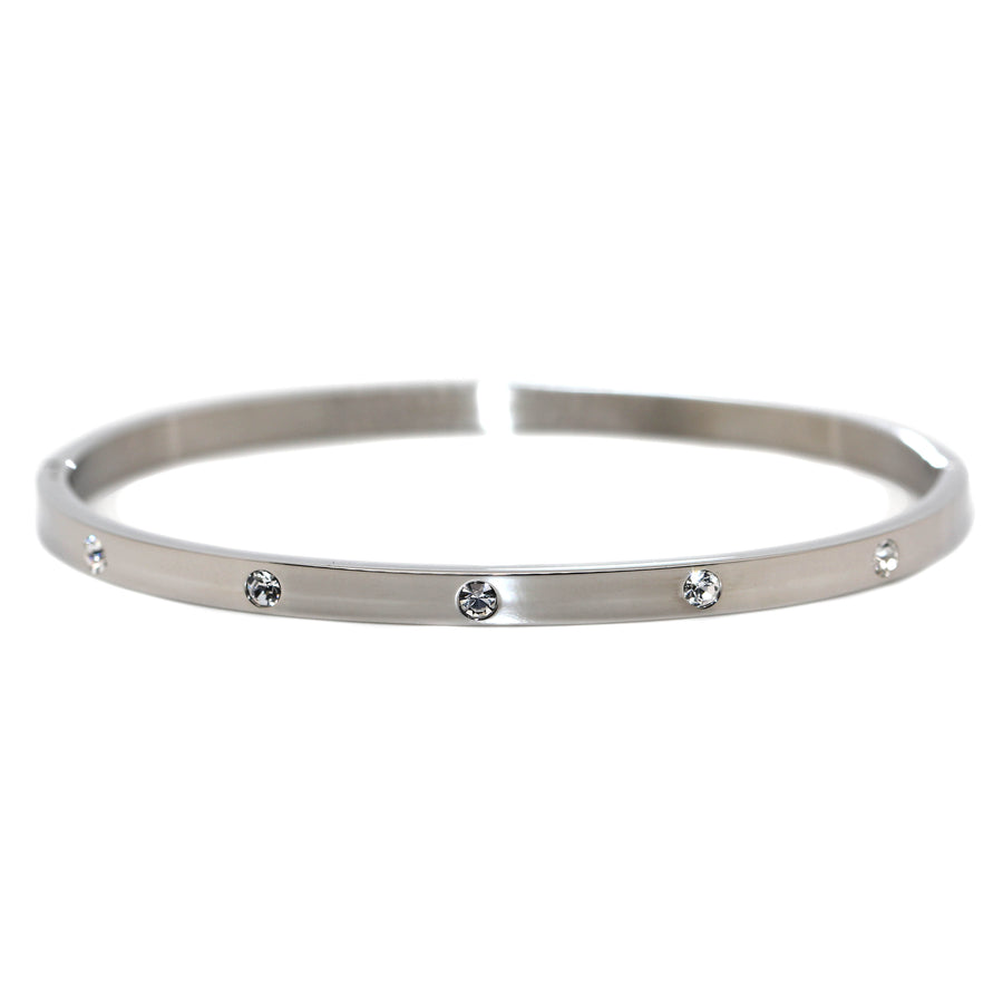 Stainless Steel & Cubic Zirconia Hinged Bangle