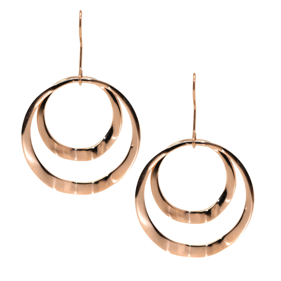 Double Circle Rose Gold Plated Stainless Steel Drop Earrings